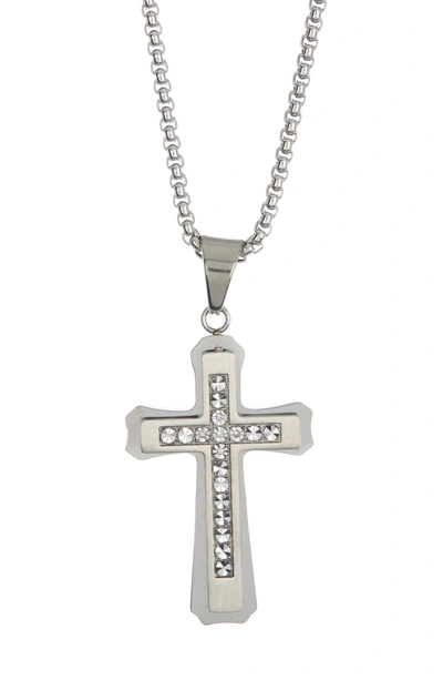 Shop English Laundry Stainless Steel Diamond Cross Pendant Necklace & Bar Bracelet Set In Silver