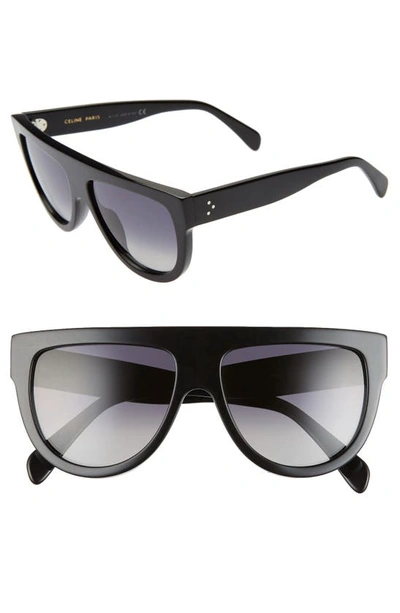 Shop Celine 58mm Polarized Aviator Sunglasses In Shiny Black
