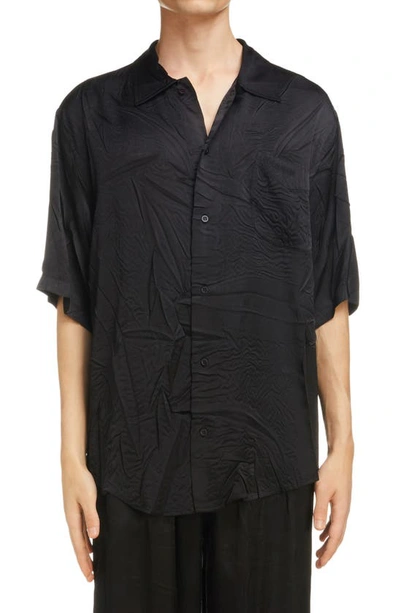 Shop Balenciaga Pajama Short Sleeve Button-up Shirt In Black