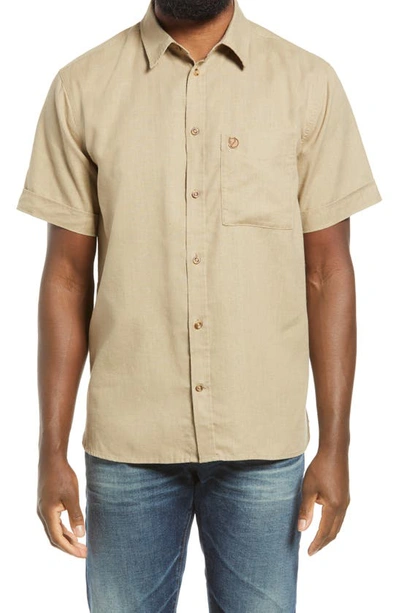 Shop Fjall Raven Ovik Travel Short Sleeve Button-up Shirt In Sand Stone