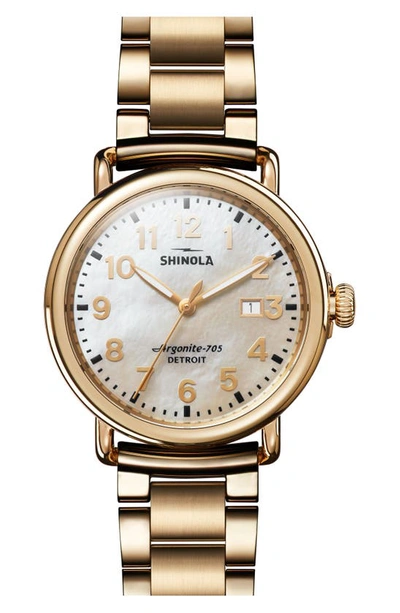 Shop Shinola The Runwell Bracelet Watch, 41mm In Gold/ Mop/ Gold