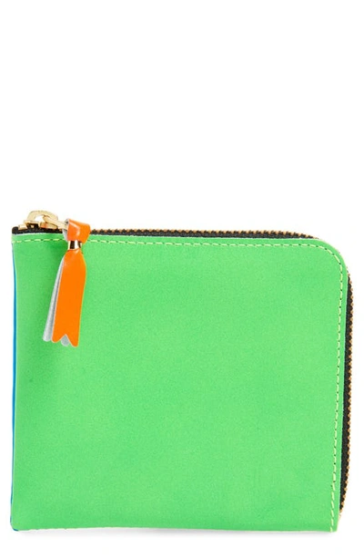 Shop Comme Des Garçons Super Fluo Half Zip Wallet In Blue/green