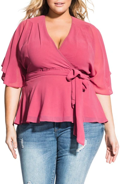 Shop City Chic Wrap Top In Rose