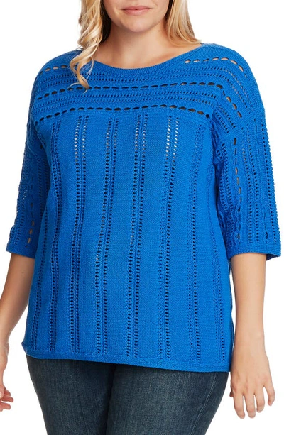 Shop Vince Camuto Boatneck Pointelle Sweater In Deep River