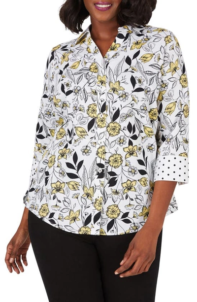 Shop Foxcroft Mary Floral Toile Sateen Shirt In Sunbeam
