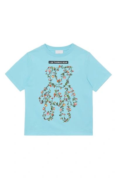 Shop Burberry Kids' Floral Thomas Bear Print Graphic Tee In Pale Turquoise