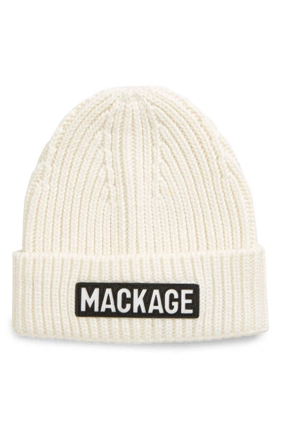 Shop Mackage Logo Cuff Hat In Off-white