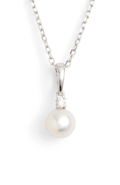 Shop Mikimoto Pearl & Diamond Pendant Necklace In White Gold