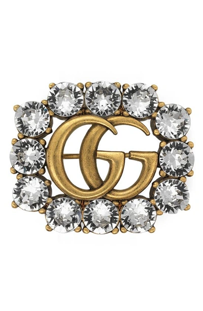 Shop Gucci Double-g Brooch With Crystals In Gold