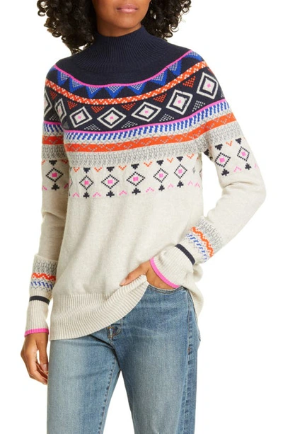 Shop Autumn Cashmere Mock Neck Fair Isle Cashmere Sweater In Mojave/ Navy