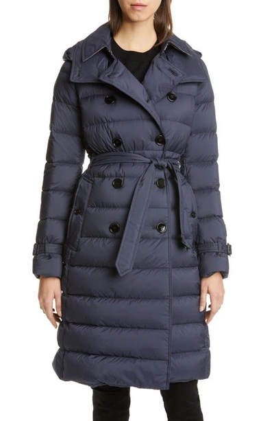 Shop Burberry Arniston Double Breasted Quilted Down Puffer Coat In Navy