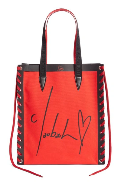 Shop Christian Louboutin Small Cabalace Canvas & Leather Tote In Loubi/ Black