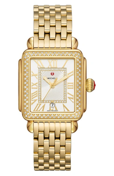 Shop Michele Deco Madison Diamond Bracelet Watch, 33mm In Gold/ Silver