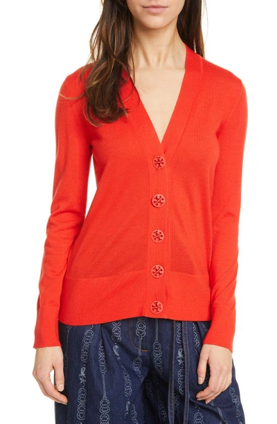 Shop Tory Burch Simone Cardigan In Red