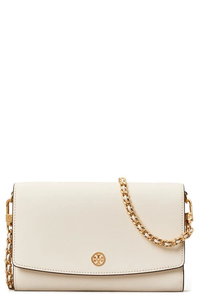 Shop Tory Burch Robinson Leather Wallet On A Chain In Birch