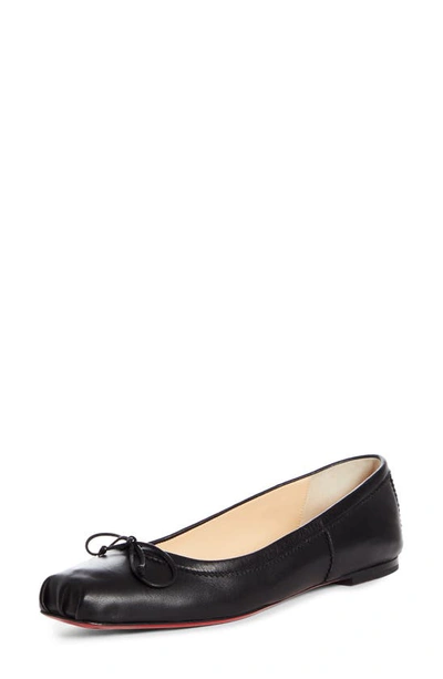Christian Louboutin Mamadrague Napa Bow Red Sole Ballerina Flats In Black