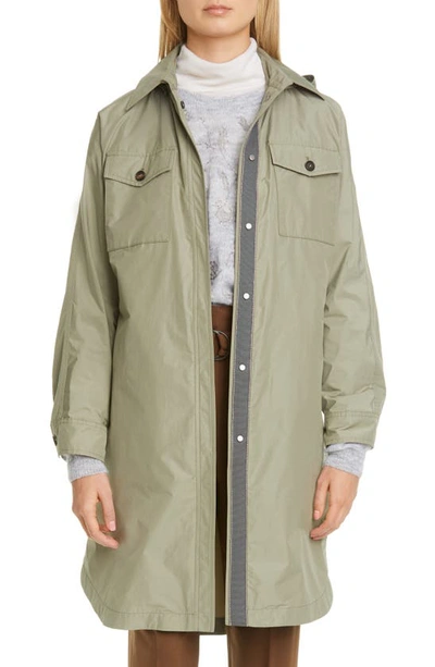 Shop Brunello Cucinelli Ripstop Taffeta Longline Jacket In Rosemary