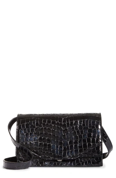 Shop Ganni Croc Embossed Shoulder Bag In Black