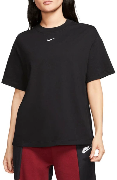 Shop Nike Essential Embroidered Swoosh Organic Cotton T-shirt In Black/ White