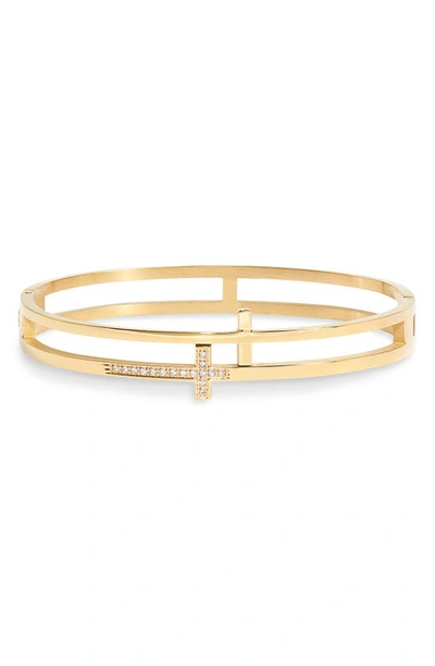 Shop Bracha Always Faithful Cross Bangle Bracelet In Gold