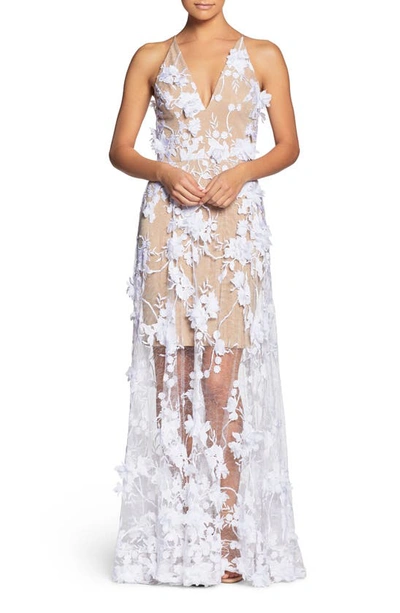 Shop Dress The Population Sidney Deep V-neck 3d Lace Gown In White