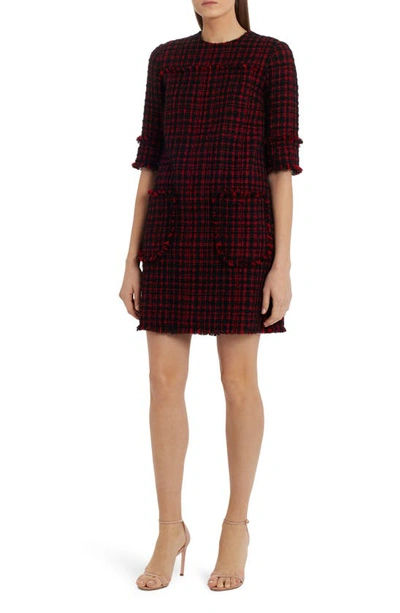 Shop Dolce & Gabbana Tweed A-line Shift Dress In Black Red