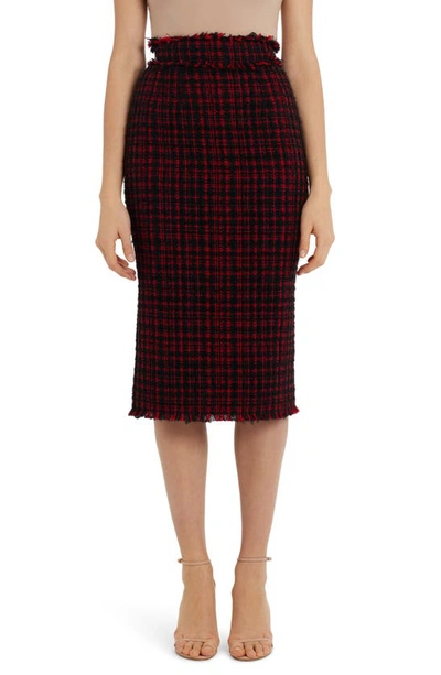 Shop Dolce & Gabbana Tweed Midi Pencil Skirt In Black Red