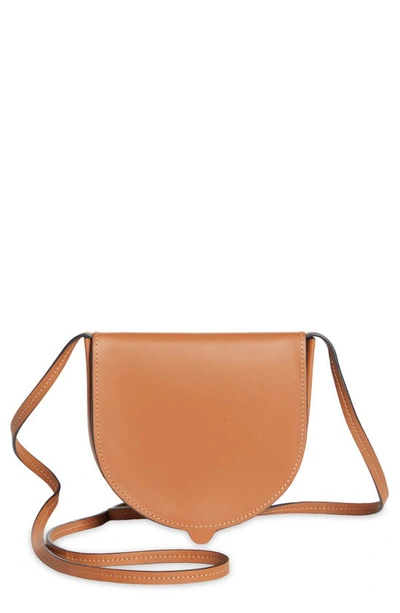 Shop Loewe Small Heel Logo Leather Crossbody Bag In Tan/ochre