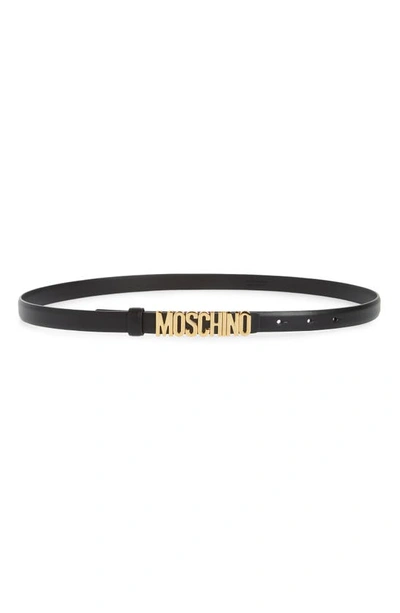 Shop Moschino Logo Leather Skinny Belt In Black