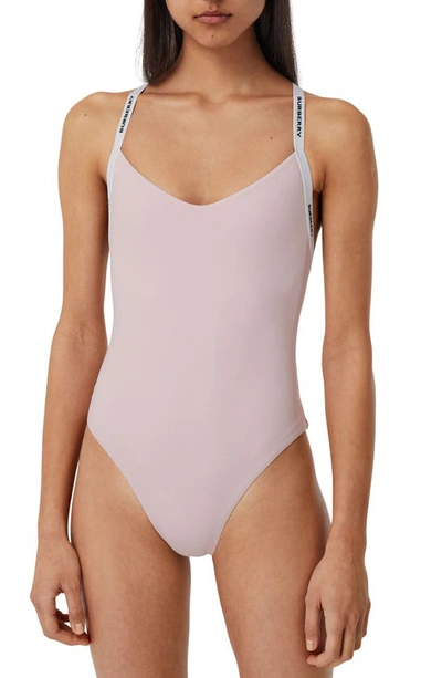 Shop Burberry Alagnon Logo Strap One-piece Swimsuit In Orchid Pink