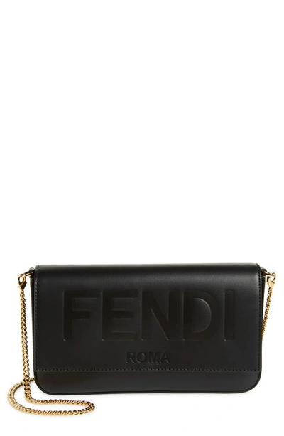 Shop Fendi Small Leather Wallet On A Chain In Nero Oro