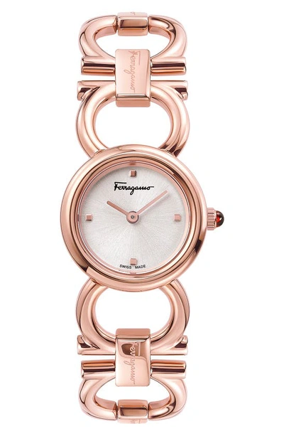 Shop Ferragamo Salvatore  Double Gancini Bracelet Watch, 22mm In Rose Gold