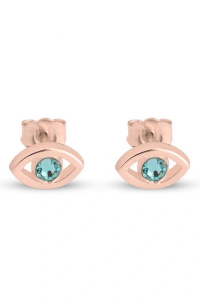 Shop Melanie Marie Evil Eye Birthstone Stud Earrings In Rose Gold Plated