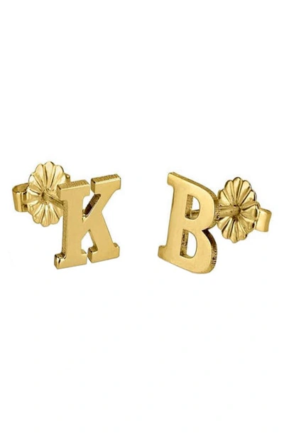 Shop Melanie Marie Personalized Letter Stud Earrings In Gold Plated