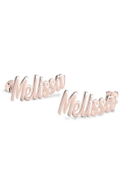 Shop Melanie Marie Personalized Name Stud Earrings In Rose Gold Plated