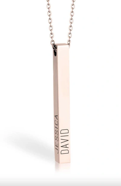 Shop Melanie Marie Personalized Bar Pendant Necklace In Rose Gold Plated