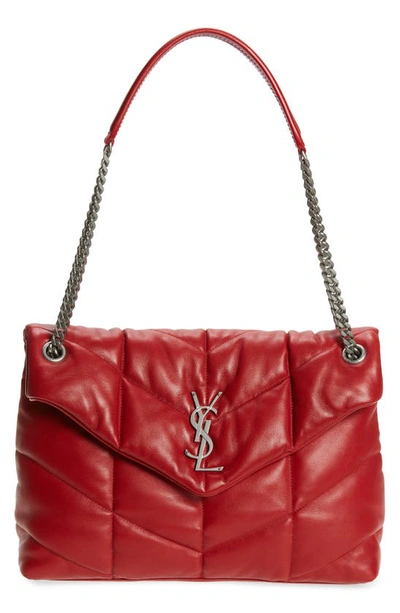 Shop Saint Laurent Medium Lou Leather Puffer Bag In Rouge Eros