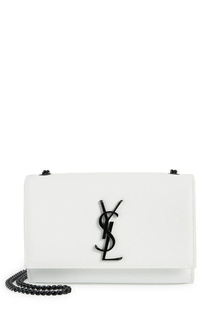 Shop Saint Laurent Small Kate Leather Shoulder Bag In Bianco Ottico