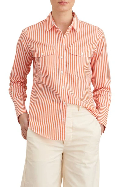 Shop Alex Mill Georgie Stripe Button-up Shirt In Orange/ White