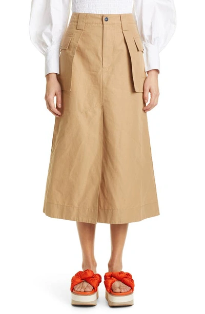 Shop Ganni Organic Cotton & Linen Cargo Skirt In Tigers Eye