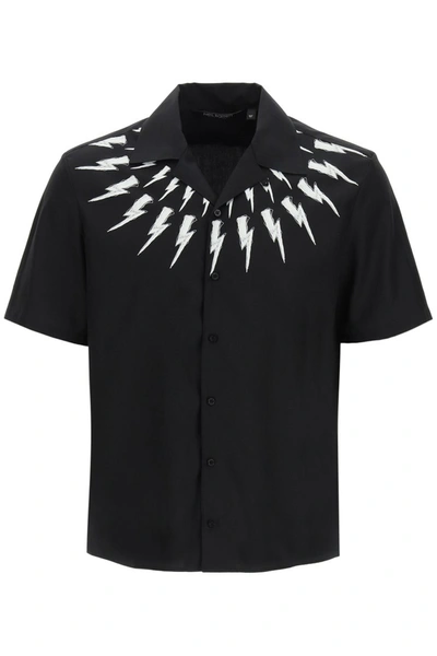 Shop Neil Barrett Hawaiian Fair Isle Thunderbolt Shirt In Black White