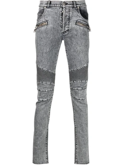 Shop Balmain Jeans In Gris Clair De Lave