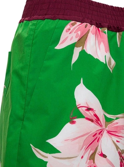 Shop Valentino Multicolor Bermuda Shorts With Floral Print In Green