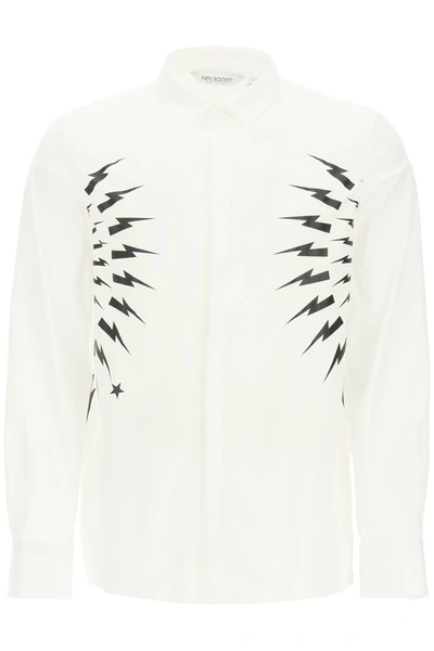 Shop Neil Barrett Thunderbolt Dual Material Shirt In White Black