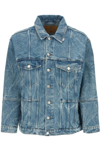 Shop Martine Rose Oversized Denim Jacket With Logo In Acid Blue Denim