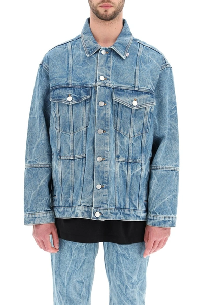 Shop Martine Rose Oversized Denim Jacket With Logo In Acid Blue Denim