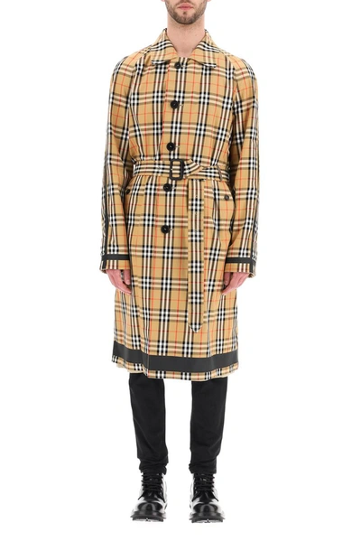 Shop Burberry Reversible Trench Coat With Tartan Motif In Antique Yellow