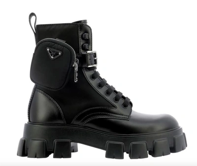 Shop Prada Combat Boots Black In Nube+azzurro