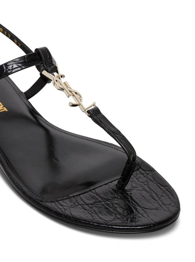 Shop Saint Laurent Clessandra Sandals In Black Crocodile Printed Leather