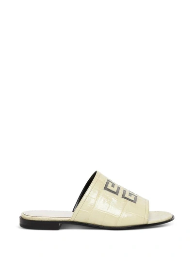 Shop Givenchy 4g Slide Sandals In Beige Leather With Logo